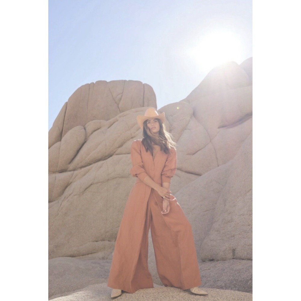 The Bright‎ Side $198 Nomad Jumpsuit Sierra Rocky Barnes Bohemian Wide Leg Linen